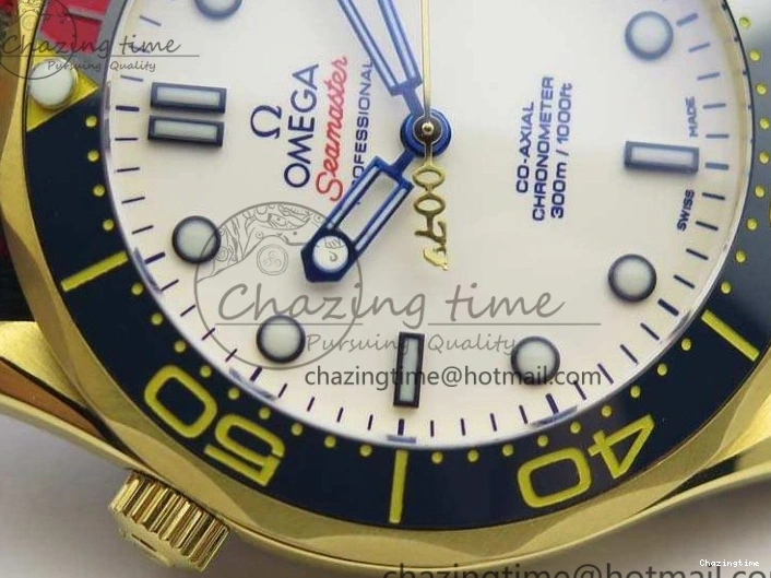 0417 Modern Seamaster 300M 007 YG URF 1:1 Best Edition White Dial Ceramic Bezel On Nylon Strap A 8115